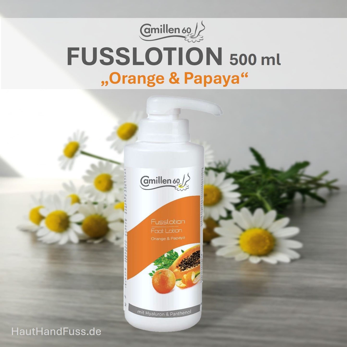 Camillen 60 Frucht-Fußlotion Orange & Papaya 500 ml mit Hyaluron bei HautHandFuss.de