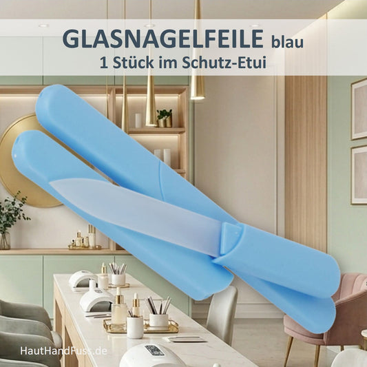 Glasnagelfeile in blau aus gehärtetem Glas mit Schutzetui bei HautHandFuss.de