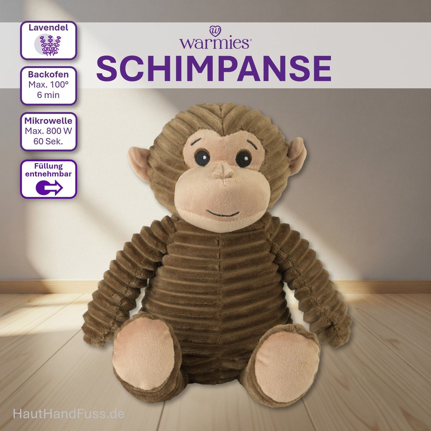 Warmies® Wärmestofftier Schimpanse zum Kuscheln bei HandHautFuss.de