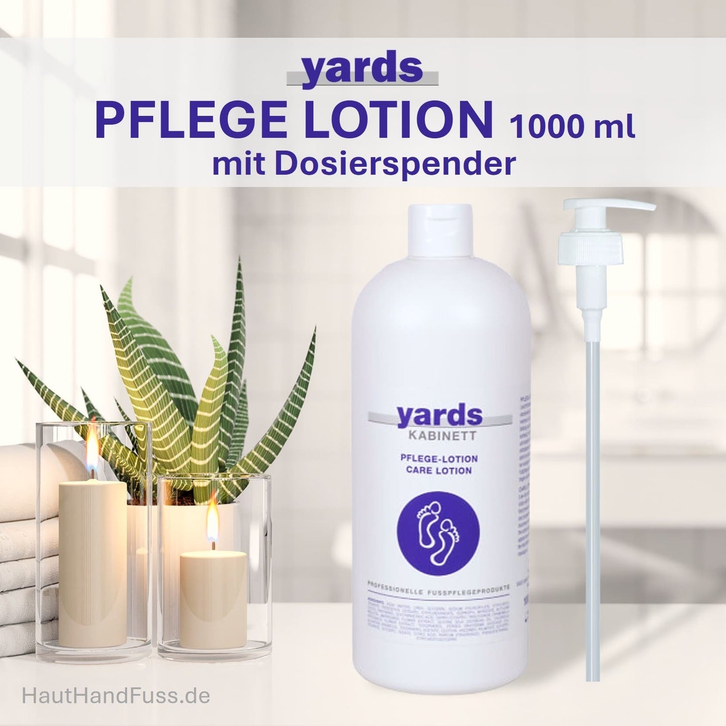 Yards Pflege Lotion 1000 ml mit Dosierspender für schnell einziehende tägliche Fußpflege bei HautHandFuss.de