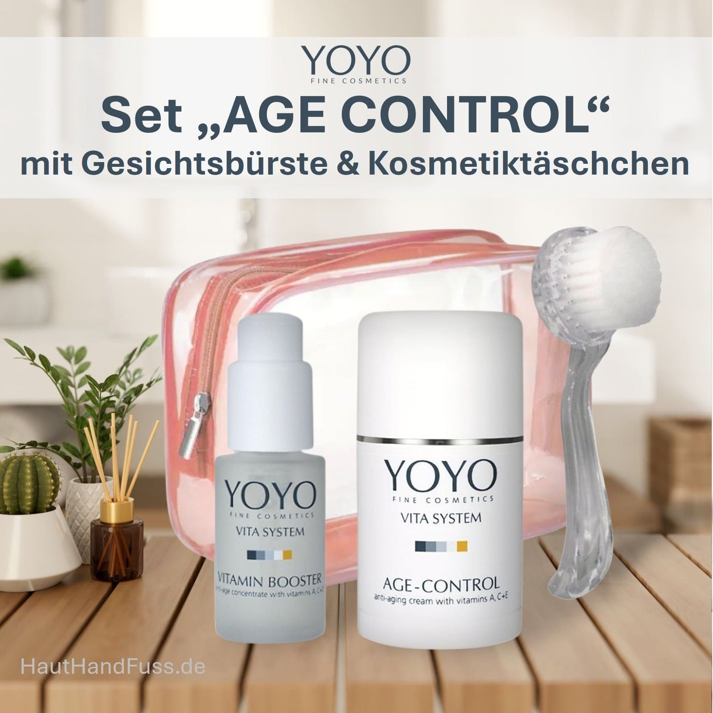 Pflegeset YOYO Age Control mit Kosmetiktäschchen und Gesichtsbürste bei HautHandFuss.de
