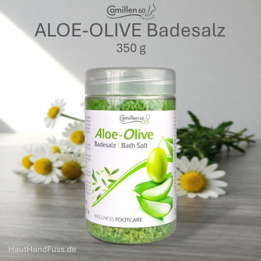Camillen 60 Aloe Olive Badesalz 350 g sanfte Reinigung mit sinnlichem Duft bei HautHandFuss.de
