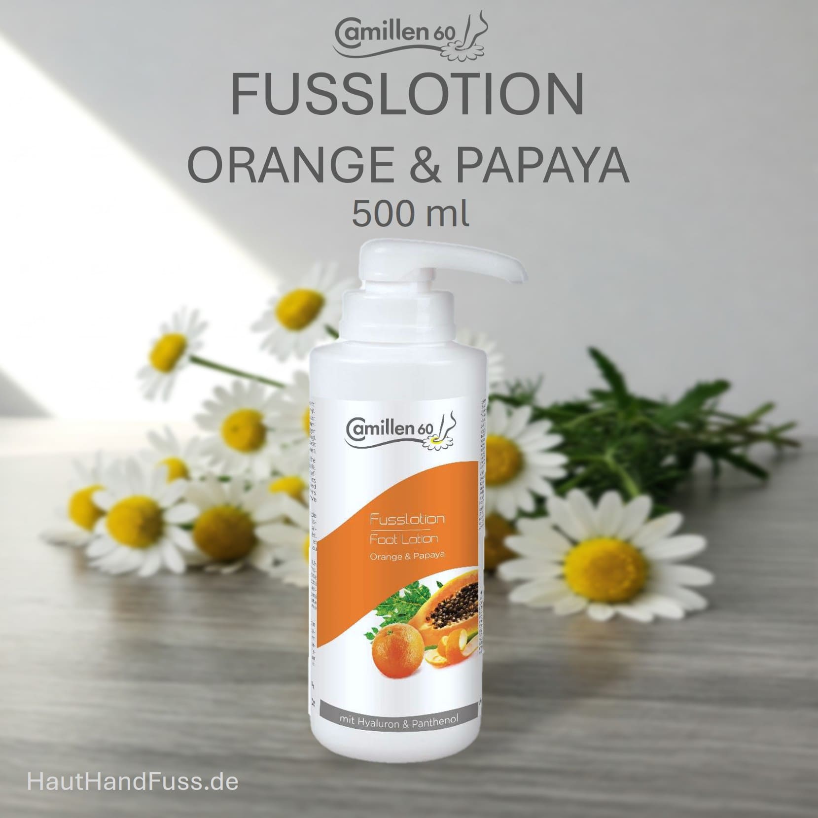 Camillen 60 Frucht-Fußlotion Orange & Papaya 500 ml mit Hyaluron bei HautHandFuss.de