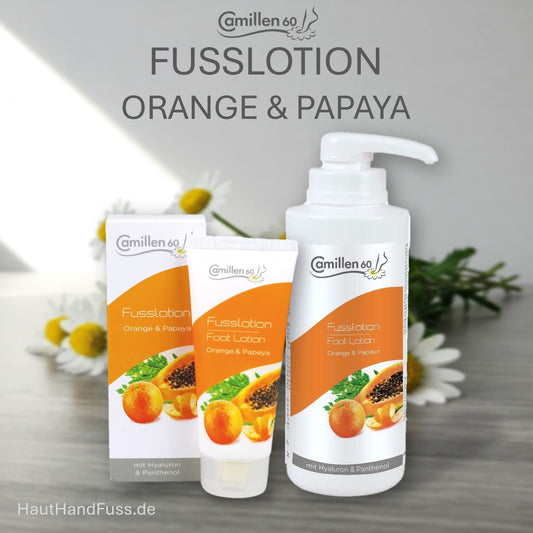 Camillen 60 Frucht-Fußlotion Orange & Papaya mit Hyaluron bei HautHandFuss.de