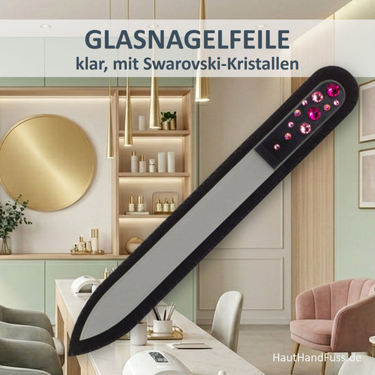 Glasnagelfeile klar mit Swarovski-Kristallen im schwarzen Samt-Etui bei HautHandFuss.de