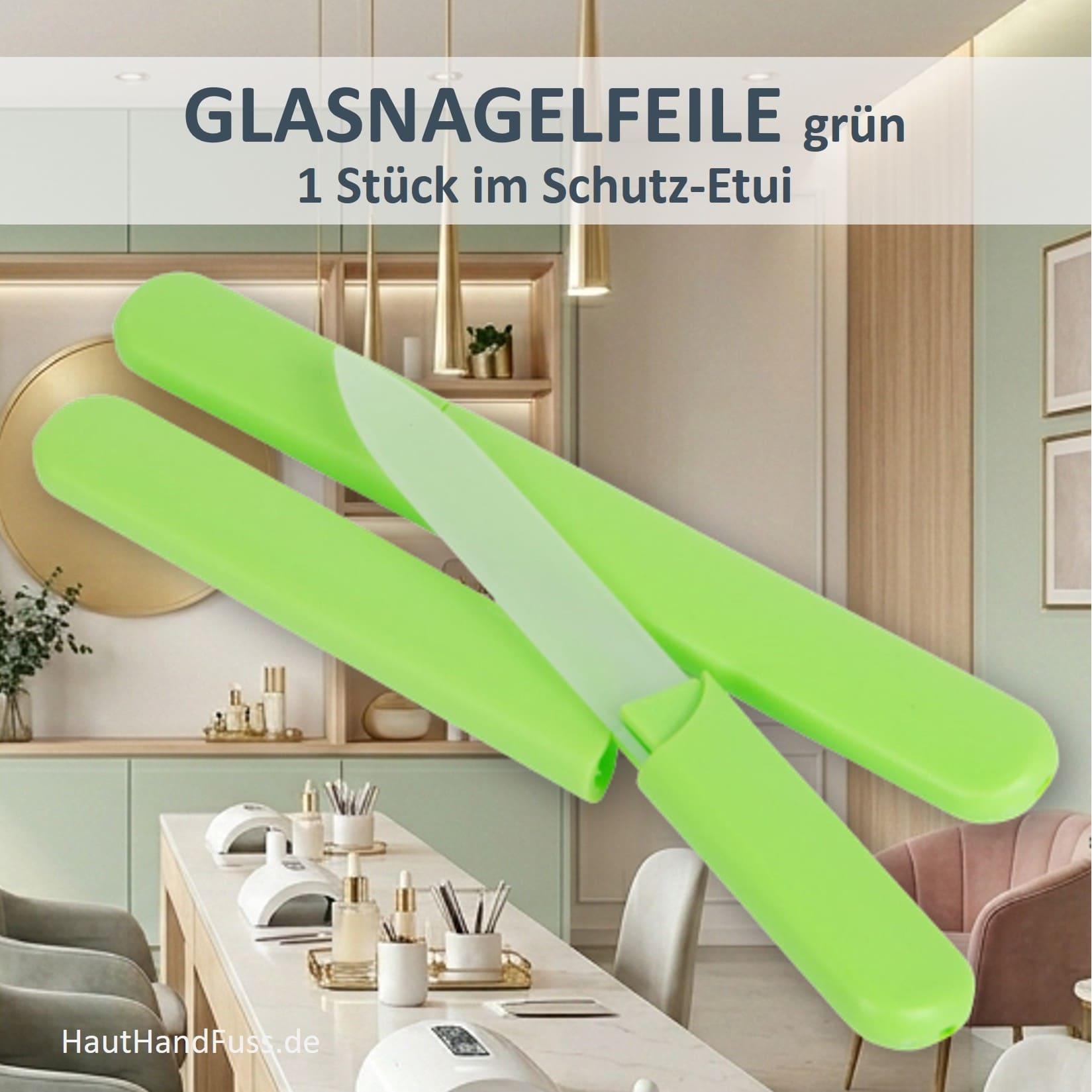 Glasnagelfeile in grün aus gehärtetem Glas mit Schutzetui bei HautHandFuss.de