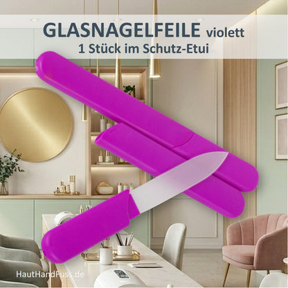 Glasnagelfeile in violett aus gehärtetem Glas mit Schutzetui bei HautHandFuss.de