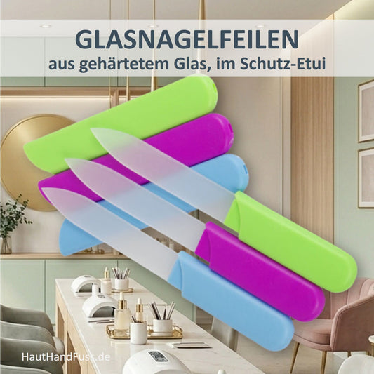 Glasnagelfeilen aus gehärtetem Glas mit Schutzetui bei HautHandFuss.de