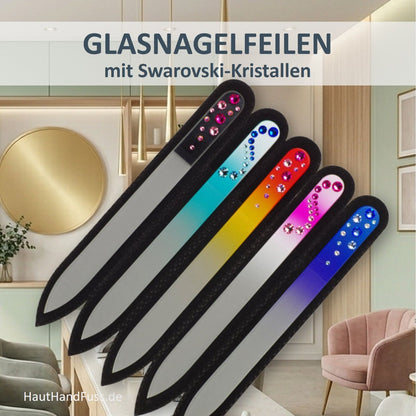 Glasnagelfeilen mit Swarovski-Kristallen im schwarzen Samt-Etui bei HautHandFuss.de