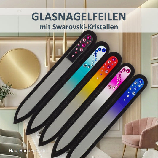 Glasnagelfeilen mit Swarovski-Kristallen im schwarzen Samt-Etui bei HautHandFuss.de