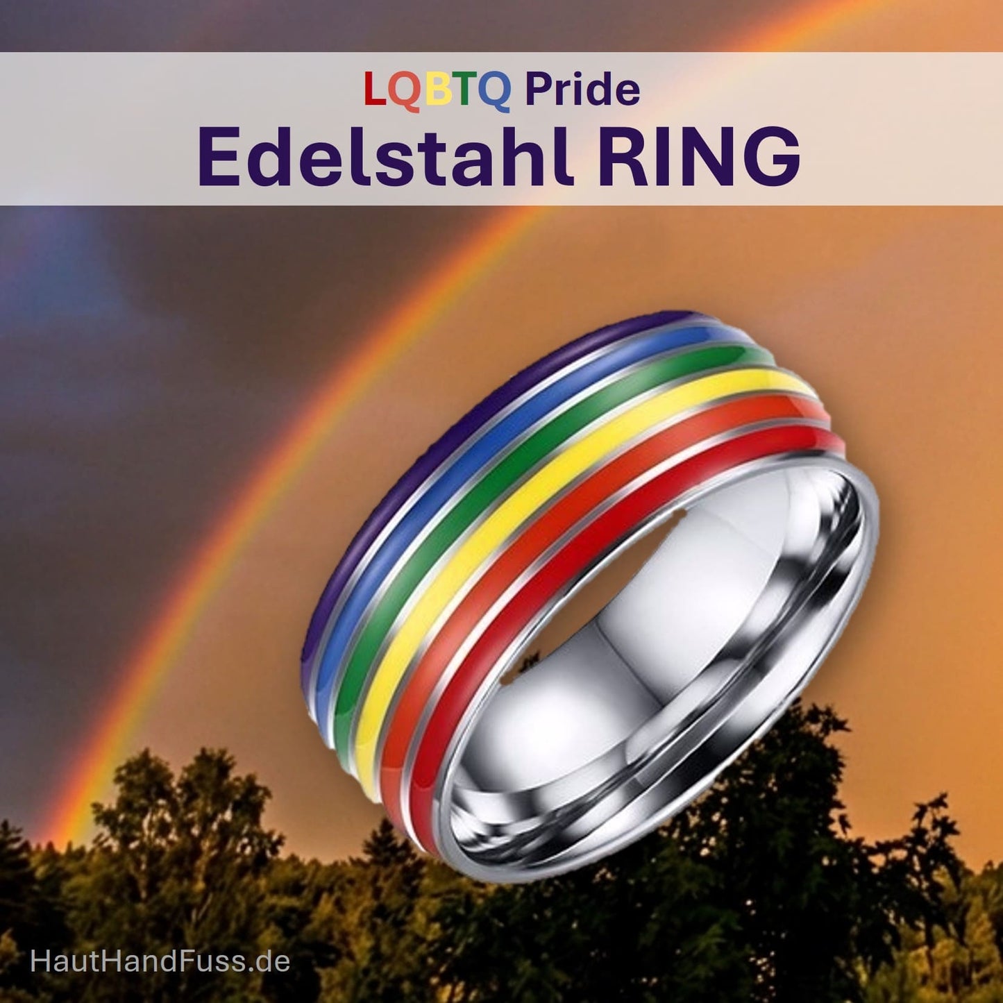 LGBTQ Regenbogenring aus Edelstahl bei HautHandFuss.de