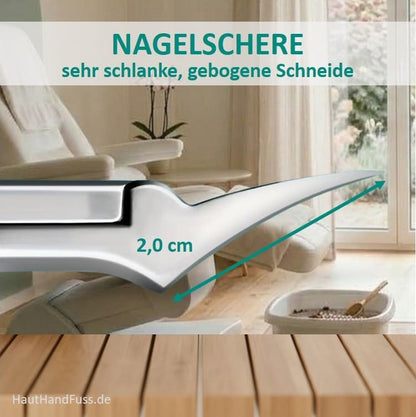 Nagelschere | Eckenschere - extrem schlanke, gebogene 2cm-Schneide, sehr scharf bei HautHandFuss.de