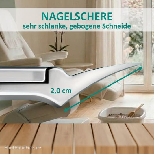Nagelschere | Eckenschere - extrem schlanke, gebogene 2cm-Schneide, sehr scharf bei HautHandFuss.de
