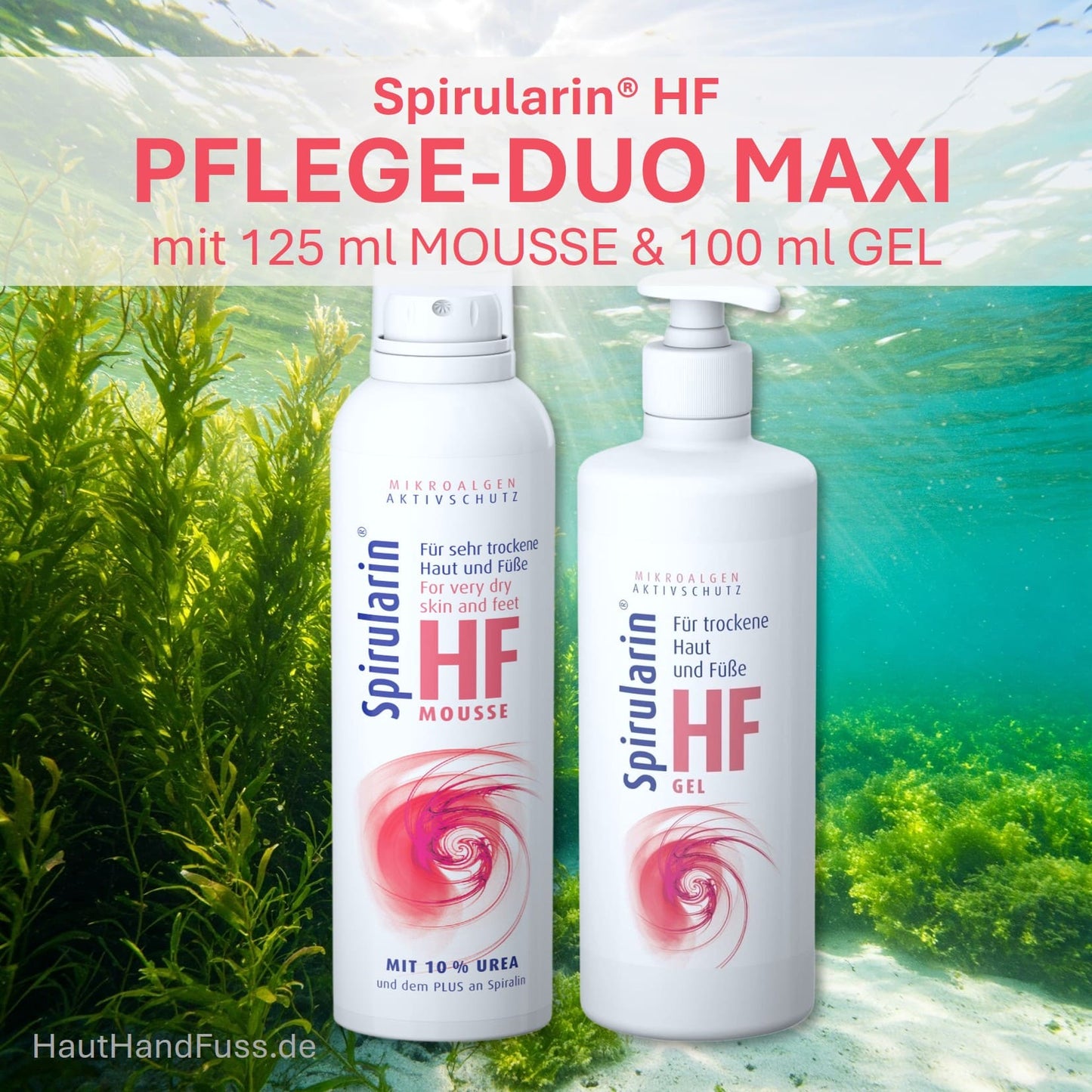 Spirularin Pflege-Duo MAXI mit 300 ml Mousse und 500 ml Gel bei HautHandFuss.de