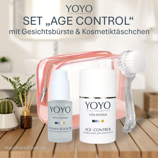 Pflegeset YOYO Age Control  mit Kosmetiktäschchen und Gesichtsbürste bei HautHandFuss.de