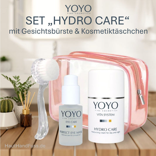 Pflegeset YOYO Hydro Care mit Kosmetiktäschchen und Gesichtsbürste bei HautHandFuss.de